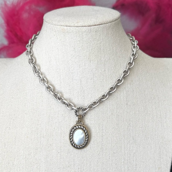 Anne Klein Silver and Shell Pendant Necklace - Picture 1 of 9
